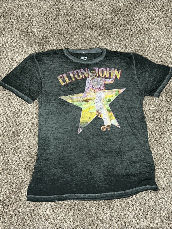 Tops - Elton John Graphic Tee - Black with Multi-Color Star Unisex